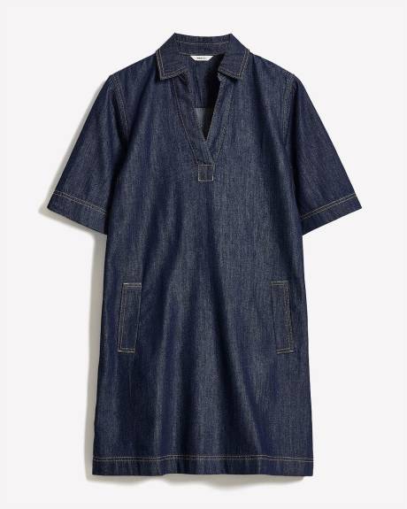 Short-Sleeve Mini Denim Dress