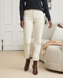 High-Rise Beige Slim Leg Jeans - 27.5"