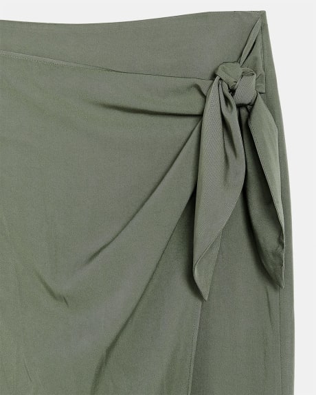 Twill Faux-Wrap Midi Skirt with Knot
