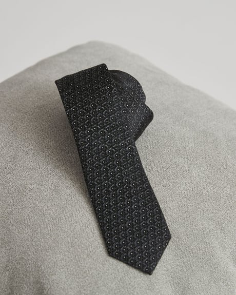 Regular Dark Grey Tie With Tonal Geo Pattern