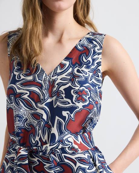 Sleeveless V-Neck Midi Dress with Belt