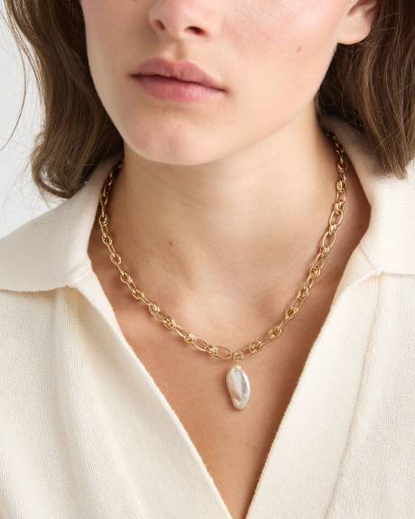 Chunky Link Necklace with Freshwater Pearl Pendant