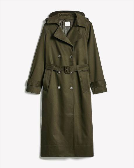 Water-Repellant Long Double-Breasted Trench Coat