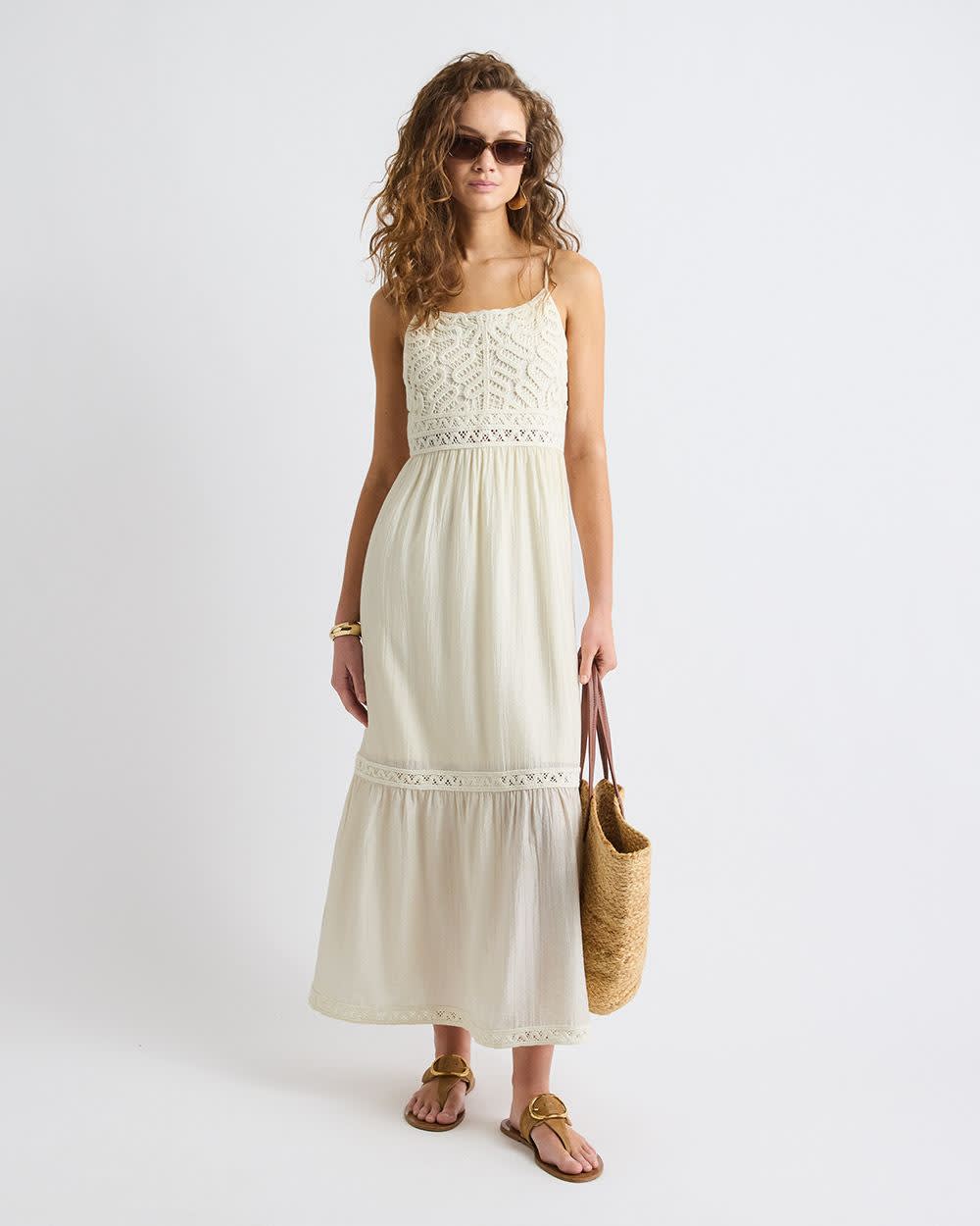 Sleeveless Crochet and Chiffon Midi Dress