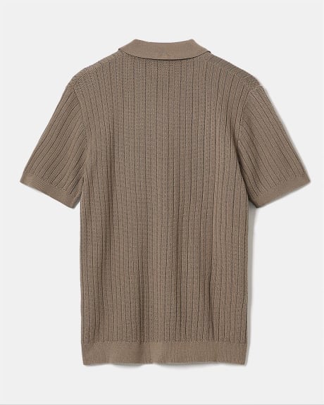 Short-Sleeve Cotton Polo Sweater with Johnny Collar