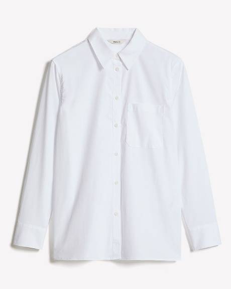 Blouse Boutonnée en Popeline à Manches Longues