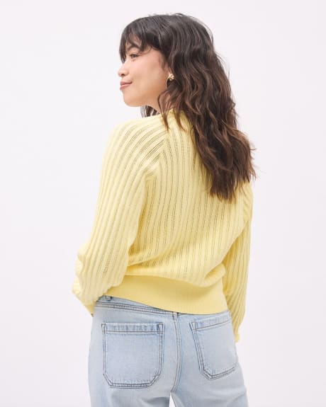 Long-Sleeve Cropped Pointelle Cardigan