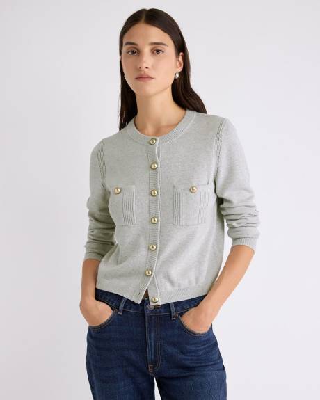 Long-Sleeve Short Cardigan with Chest Pockets