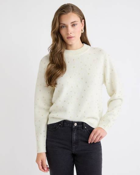 Wool-Blend Long-Sleeve Crew-Neck Sweater with Metallic Dots