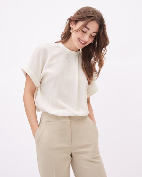 Extended-Sleeve Textured Tencel Blouse