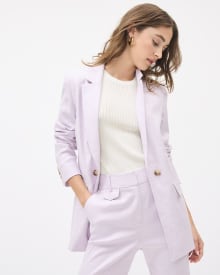 Two-Tone Faux Double-Breasted Linen Blazer