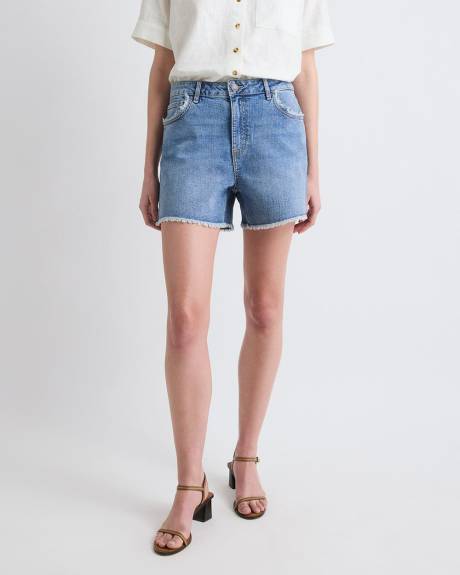 High-Rise Denim Shorts with Raw Hem