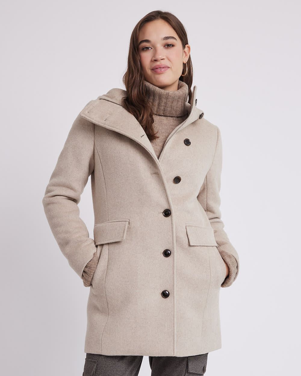 Classic Wool Coat with Hooded High Neckline | RW&CO.