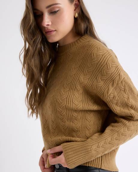 Pull en Mailles Torsadées à Manches Longues et Col Rond