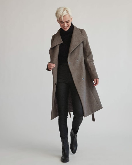 Asymmetrical Wool Blend Belted Coat