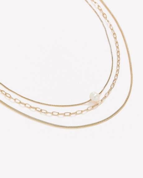 Triple-Chain Necklace with Freshwater Pearl