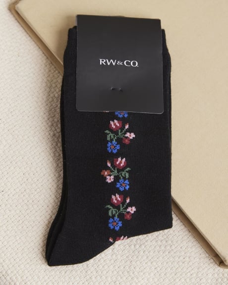 Bamboo Crew Socks with Floral Pattern