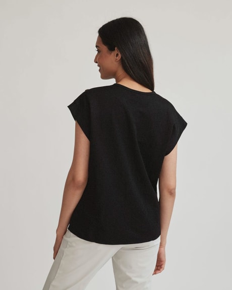 Pique Extended Shoulder T-Shirt with Buttons