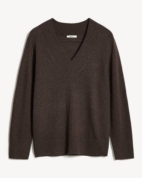 Long-Sleeve V-Neck Merino-Blend Sweater