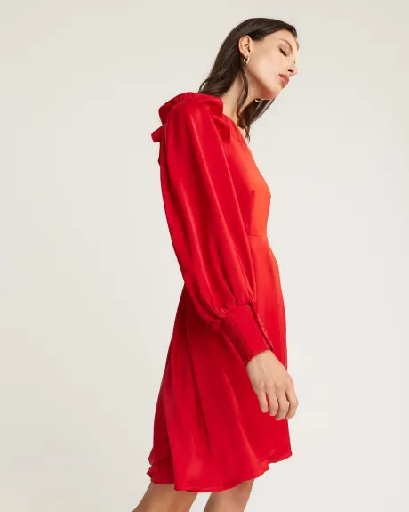Puffy Long Sleeve One-Shoulder Satin Cocktail Dress