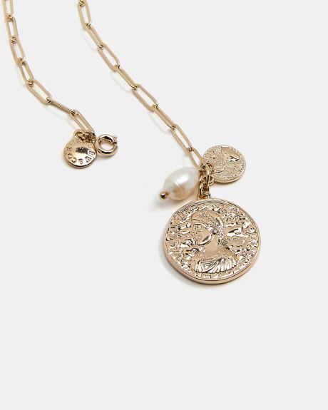 Coin and Pearl Pendant Necklace