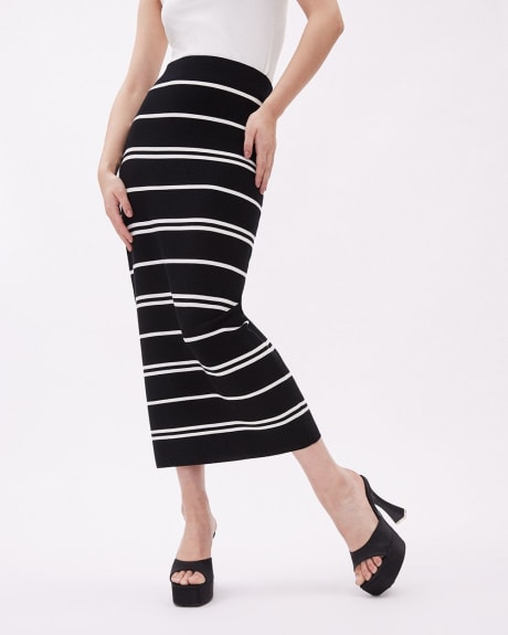 Knitted Pencil Striped Midi Skirt