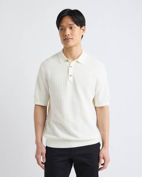 Short-Sleeve Textured Polo Sweater