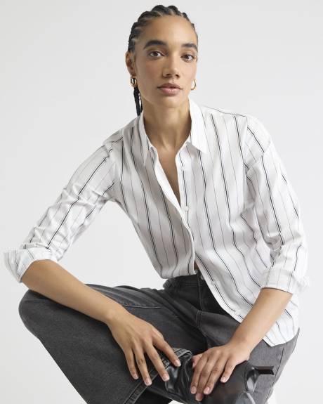 Striped Long-Sleeve Buttoned-Down Poplin Blouse