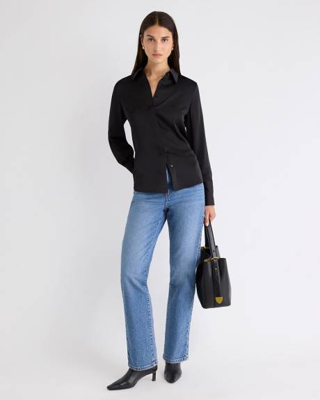 Blouse Boutonnée en Satin à Manches Longues