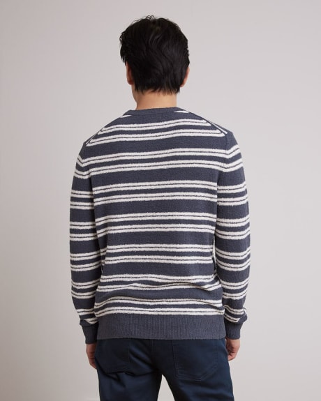 Striped Long-Sleeve Crew-Neck Bouclé-Knit Sweater