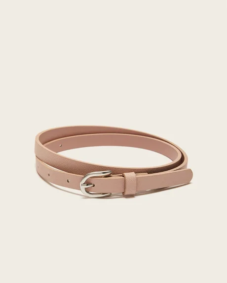 Skinny faux leather belt with oval buckle