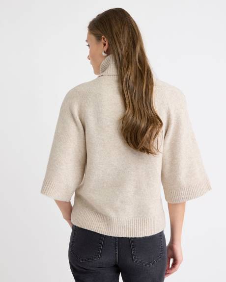 Elbow-Sleeve Mock-Neck Loose Sweater