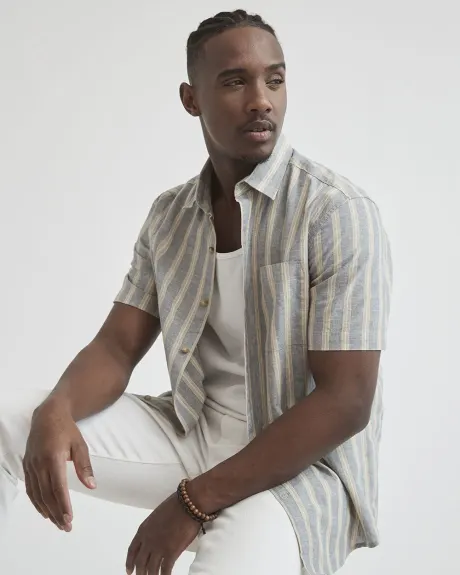 Short-Sleeve Linen Shirt with Stripes