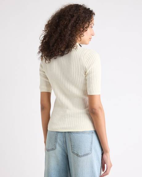 Pull Polo Côtelé à Manches aux Coudes