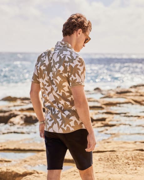 Short-Sleeve Linen-Blend Shirt with Floral Print