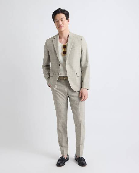 Veston de Complet Carreauté Beige à Coupe Étroite