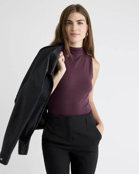 Luxe Knit Sleeveless Mock-Neck Ribbed Fitted Top