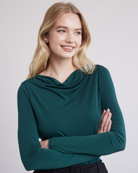 Long-Sleeve Top with Draped Neckline