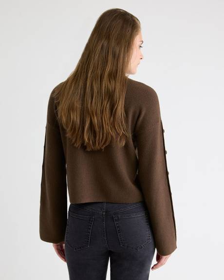 Mock-Neck Sweater with Buttons on Sleeves