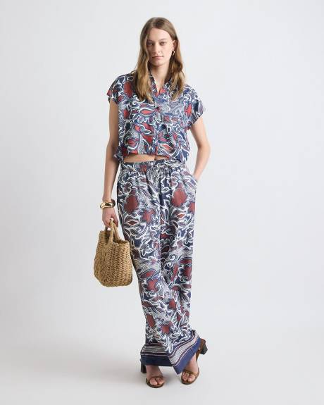 Pantalon Fluide &agrave; Taille Haute et Jambe Large