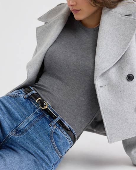 Skinny Leather Belt with Oval Buckle