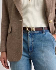 Ceinture Étroite en Cuir avec Boucle Arrondie