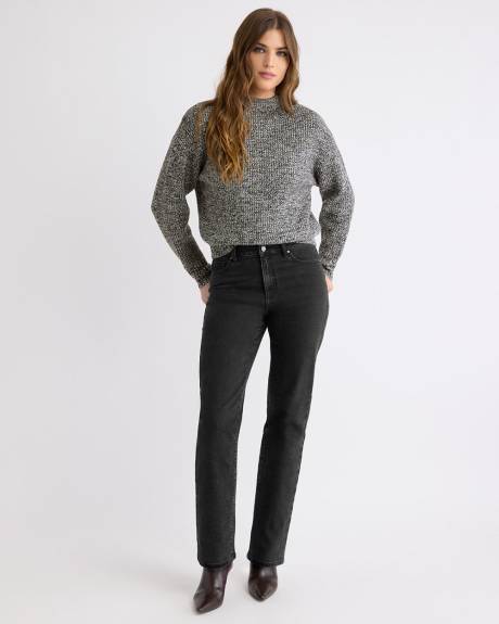 Long-Sleeve Mock-Neck Ribbed Marled Sweater