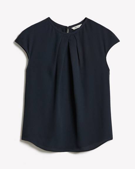 Mix-Media Extended-Sleeve Crew-Neck Blouse