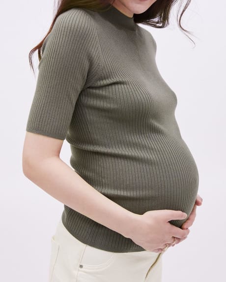 Short-Sleeve Mock-Neck Sweater - Thyme Maternity