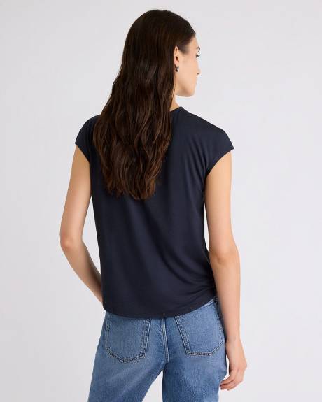 Mix-Media Extended-Sleeve Crew-Neck Blouse