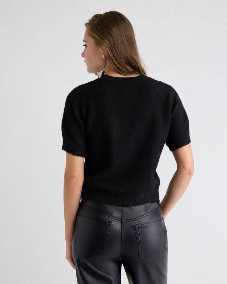 Pull Pelucheux à Manches Courtes et Col Rond