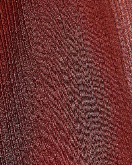 Long-Sleeve V-Neck Blouse with Ribbon at Neckline