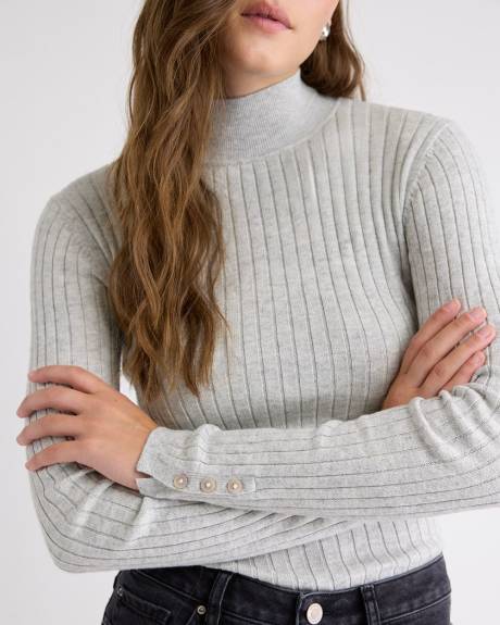 Mock-Neck Sweater with Buttons on Sleeves