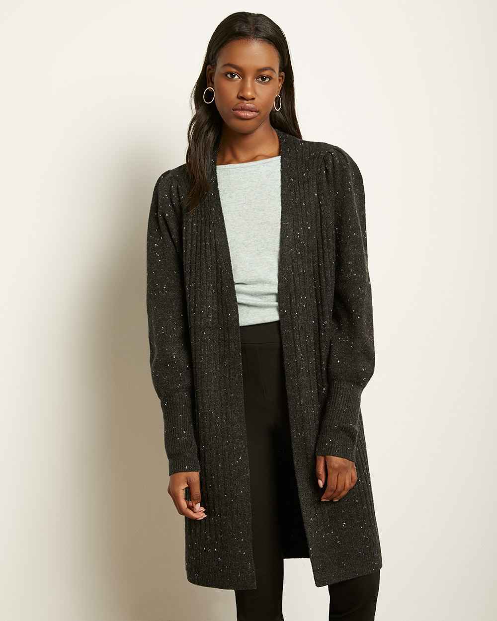 Nepped Puffy Sleeve Open Cardigan | RW&CO.